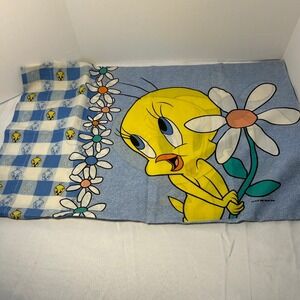 Vintage 1998 Warner Bros‎ Tweety Bird Daisy Blue Gingham Pillowcase